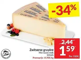 Intermarché Zwitserse gruyère met rauwe melk 100 gram aanbieding