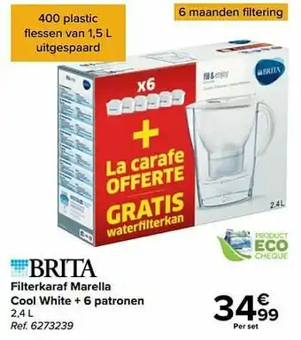 Carrefour Filterkaraf marella cool white + 6 patronen aanbieding