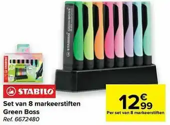 Carrefour Set van 8 markeerstiften green boss aanbieding
