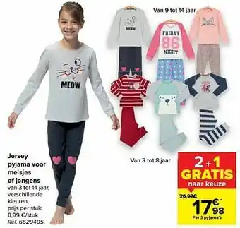 Carrefour Jersey pyjama voor meisjes of jongens aanbieding