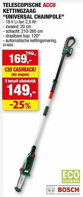 Hubo Bosch telescopische accu kettingzaag universal chainpole aanbieding
