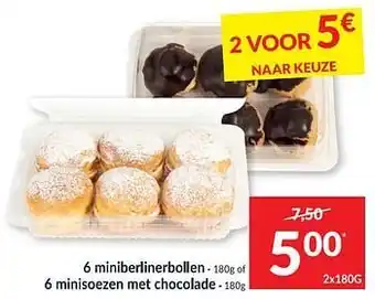 Intermarché 6 miniberlinerbollen of 6 minisoezen met chocolade 2x180 gram aanbieding