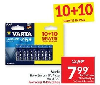 Varta batterijen longlife power aa of aaa