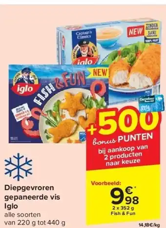 Carrefour Diepgevroren gepaneerde vis iglo aanbieding