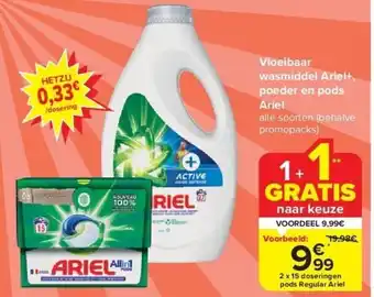 Carrefour Vloeibaar wasmiddel ariel+, poeder en pods ariel aanbieding