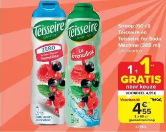 Carrefour Siroop (60 cl) teisseire en teisseire for soda machine (385 ml) aanbieding
