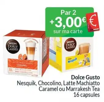 Intermarché Dolce Gusto Nesquik, Chocolino, Latte Machiatto Caramel ou Marrakesh Tea 16 capsules aanbieding
