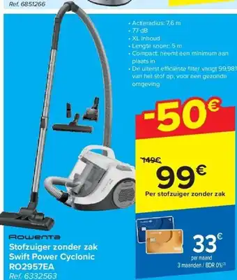 Carrefour Stofzuiger zonder zak swift power cyclonic ro2957ea aanbieding