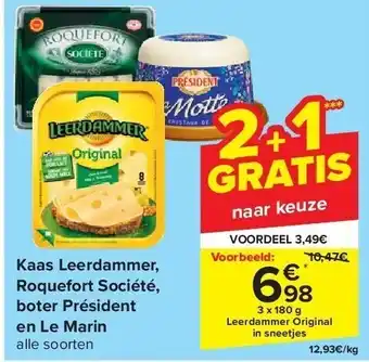 Carrefour Kaas leerdammer, roquefort société, boter président en le marin aanbieding