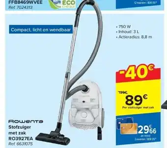 Carrefour Stofzuiger met zak ro3927ea aanbieding