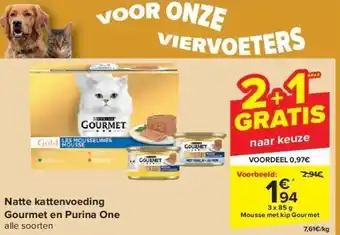 Carrefour Natte kattenvoeding gourmet en purina one aanbieding