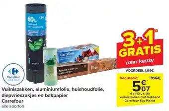 Carrefour Vuilniszakken, aluminiumfolie, huishoudfolie, diepvrieszakjes en bakpapier carrefour aanbieding