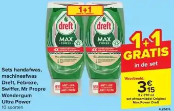 Carrefour Sets handafwas, machineafwas dreft, febreze, swi er, mr propre wondergum ultra power aanbieding