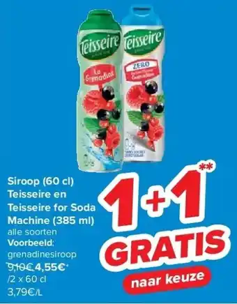 Carrefour Siroop (60 cl) teisseire en teisseire for soda machine (385 ml) aanbieding