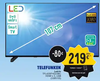 Cora TELEFUNKEN Led-tv TFL43SFHD23BC HDMI x 3, USB aanbieding