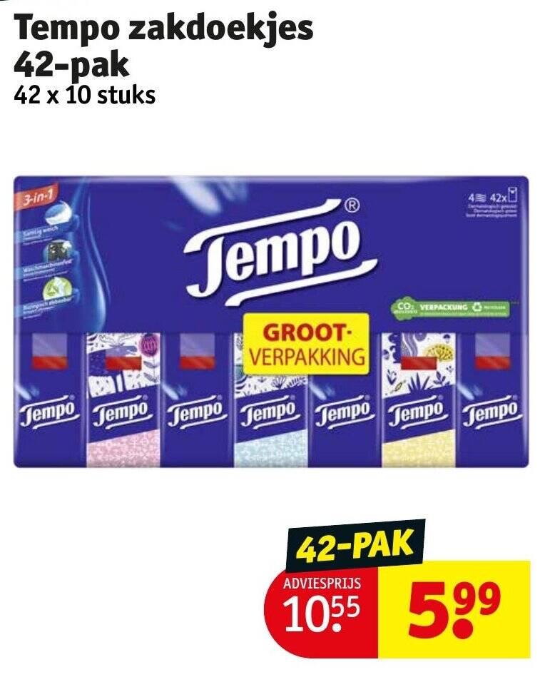 Tempo zakdoekjes 42pak promotie bij Kruidvat