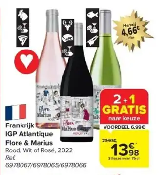 Carrefour Frankrijk IGP Atlantique Flore & Marius 3 flessen van 75 cl aanbieding