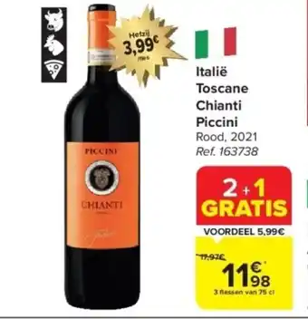 Carrefour Italië Toscane Chianti Piccini 3 flessen van 75 cl aanbieding