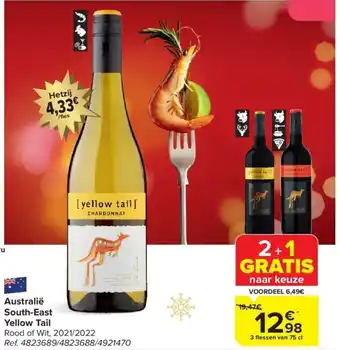 Carrefour Australië South-East Yellow Tail 3 flessen van 75 cl aanbieding