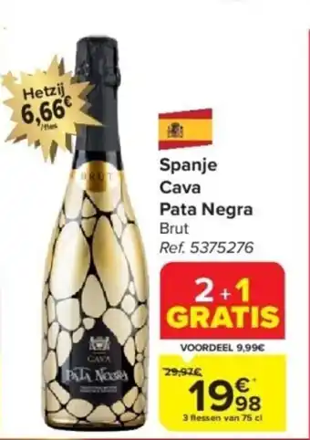 Carrefour Spanje Cava Pata Negra Brut 3 flessen van 75 cl 3 aanbieding