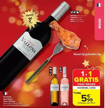 Carrefour Frankrijk Sud-Ouest Terra Vallona 2 flessen van 75 cl aanbieding