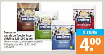Albert Heijn Beemster van de zelfbedieningsafdeling 125-150 gram aanbieding