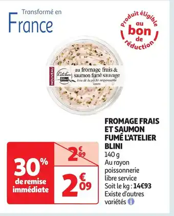Auchan FROMAGE FRAIS ET SAUMON FUMÉ L'ATELIER BLINI 140 g aanbieding