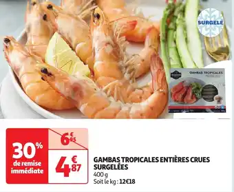 Auchan GAMBAS TROPICALES ENTIÈRES CRUES SURGELÉES 400 g aanbieding