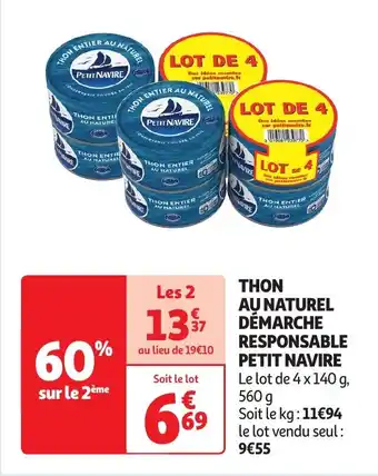 Auchan THON AU NATUREL DÉMARCHE RESPONSABLE PETIT NAVIRE aanbieding