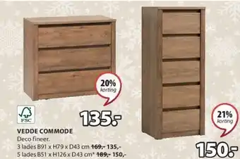 Jysk Vedde commode 3 lades b91 x h79 x d43 cm aanbieding