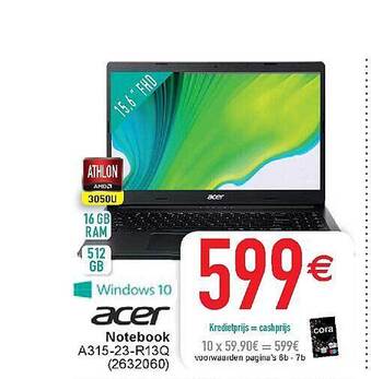 Cora Acer Notebook A315-23-r13q aanbieding