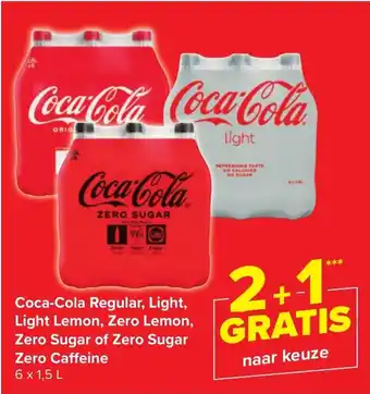 Carrefour Market Coca-Cola Regular, Light, Light Lemon, Zero Lemon, Zero Sugar of Zero Sugar Zero Caffeine 6 x 1,5 L aanbieding