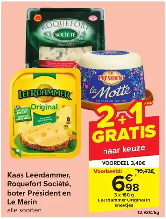 Carrefour Market Kaas Leerdammer, Roquefort Société, boter Président en Le Marin aanbieding