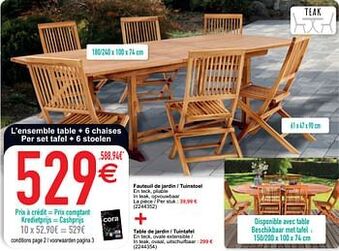 Cora Fauteuil de jardin - tuinstoel + table de jardin - tuintafel aanbieding