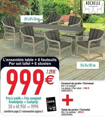 Cora Fauteuil de jardin - tuinstoel + table de jardin - tuintafel aanbieding