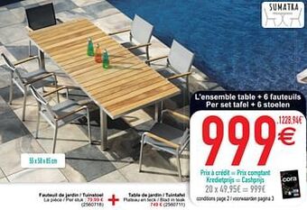 Cora Fauteuil de jardin - tuinstoel + table de jardin - tuintafel aanbieding