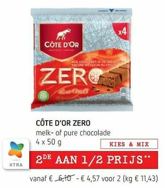 Spar Colruyt Côte d’or zero melk- of pure chocolade aanbieding