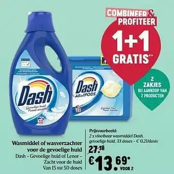 Delhaize Vloeibaar wasmiddel dash, gevoelige huid aanbieding