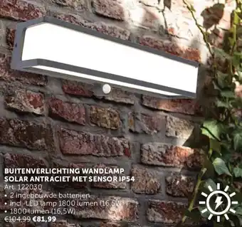BUITENVERLICHTING WANDLAMP SOLAR ANTRACIET MET SENSOR IP54