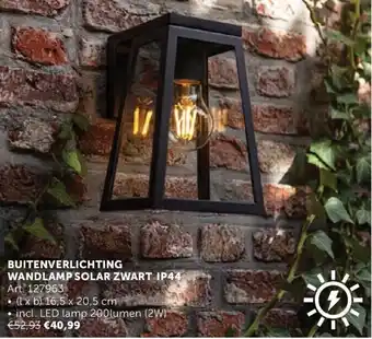 Zelfbouwmarkt BUITENVERLICHTING WANDLAMP SOLAR ZWART IP44 aanbieding