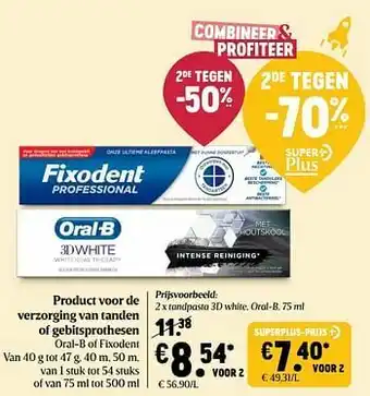 Delhaize Tandpasta 3d white, oral-b aanbieding