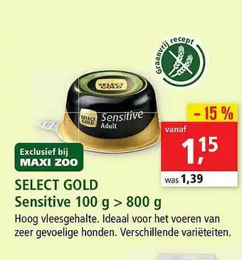 Maxi Zoo Select Gold Sensitive 100 g > 800 g aanbieding