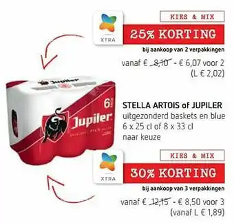 Spar Colruyt Stella artois of jupiler uitgezonderd baskets en blue aanbieding