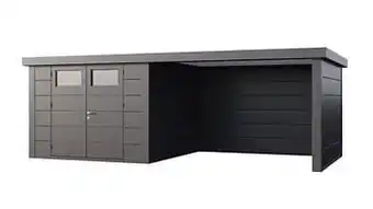 Makro Stalen tuinhuis Eleganto 300 x 300 cm dubbele deur met extensie rechts 344 cm + gratis drempeloprit t.w.v. € 179,00 aanbieding