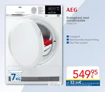 Eldi AEG Droogkast met condensatie T6DBG72P 7 kg aanbieding