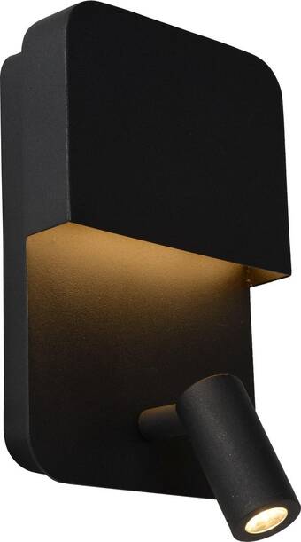 Bol.com Lucide boxer wandlamp - led - 3000k - met usb oplaadpunt - zwart aanbieding