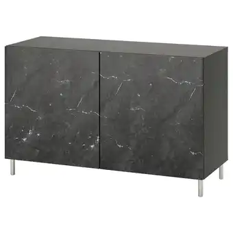 IKEA Bestå opberger met deuren, donkergrijs bergsviken/ösarp/zwart marmerpatroon, 120x42x74 cm aanbieding