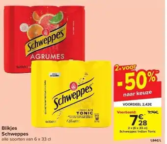 Carrefour Blikjes schweppes aanbieding
