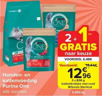 Carrefour Honden- en kattenvoeding purina one aanbieding