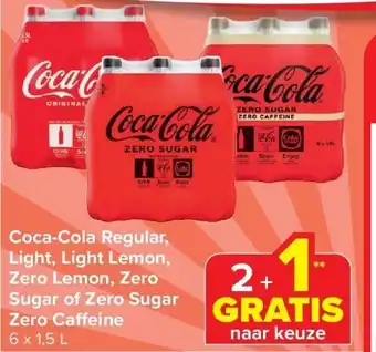Carrefour Coca-cola regular, light, light lemon, zero lemon, zero sugar of zero sugar zero ca eine aanbieding